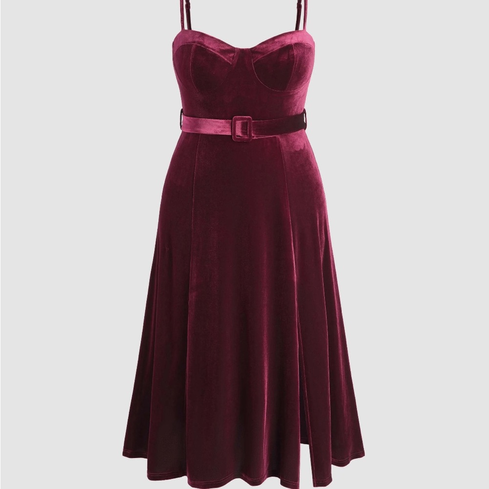 Cider Velvet Midi Dress in Rich Burgundy